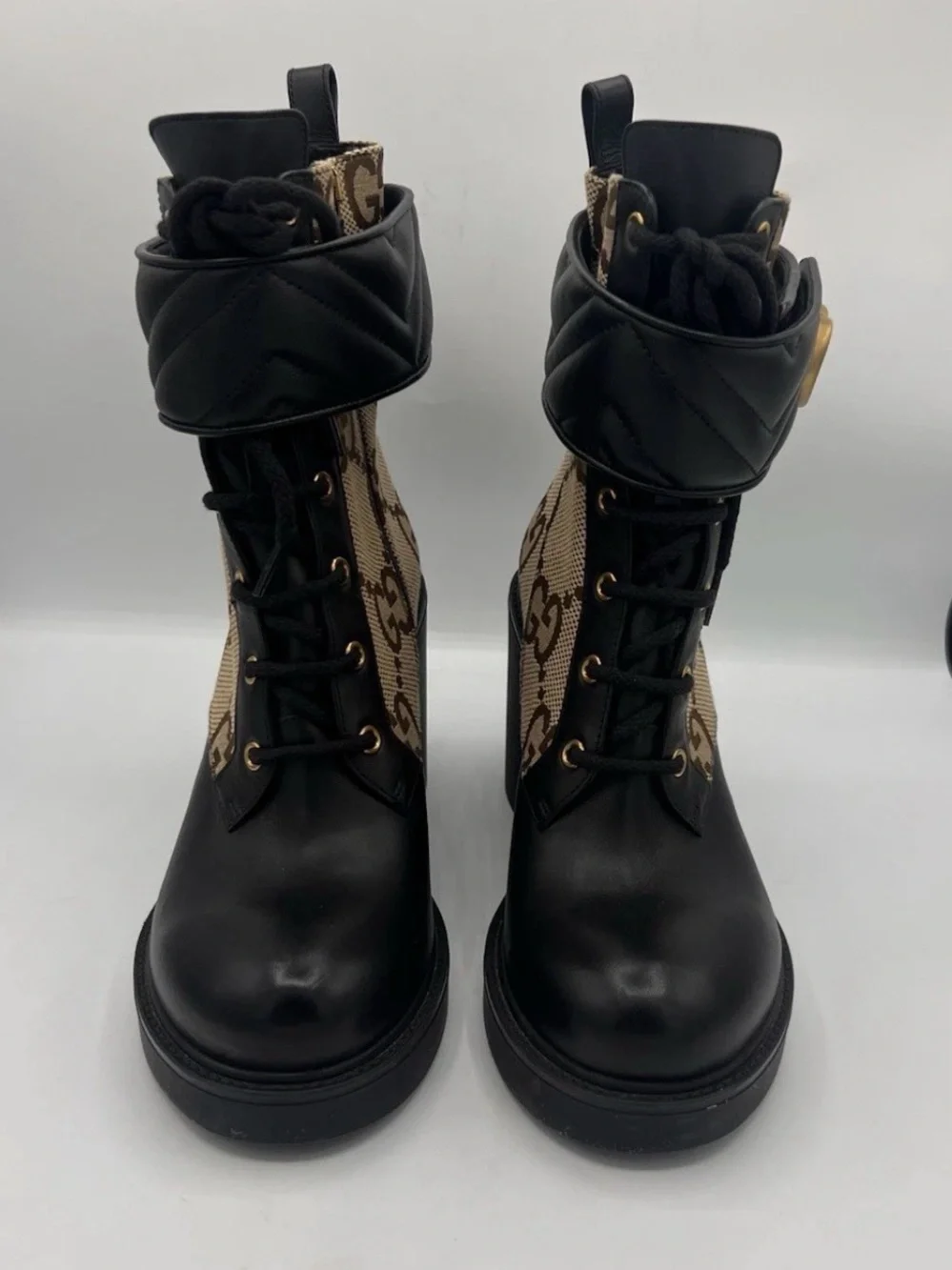 Gucci Black and Beige GG Canvas Leather Ankle Boots

 SZ 39.5  719849 -39.5- 09A - Picture 10 of 11